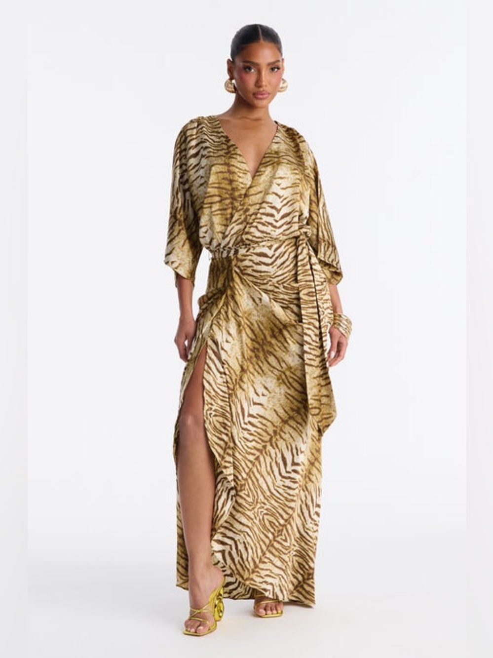 Sleek Taste Printed Satin Maxi Dress Brown/Combo